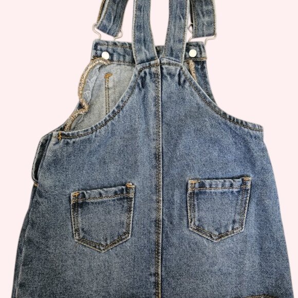 DENIM CO. Frayed Hem Classic Denim Overall Jumper Dress Girls Size 6-9 months - Picture 4 of 4
